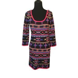 FLYING TOMATO Aztec Tribal Print Long Sleeves Mini Dress Size M